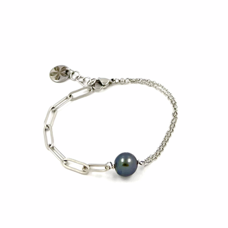 Bracelet chaine rectangle acier perle