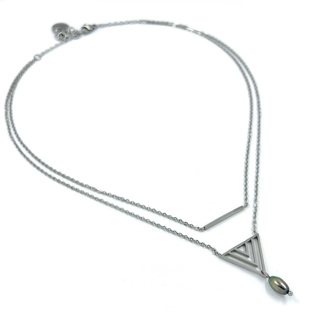 Collier 2 rangs barre et triangle 1 keishi