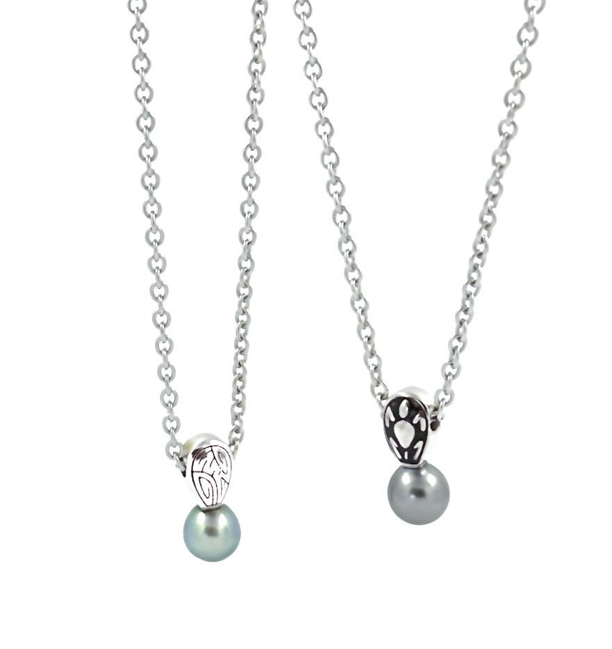 COLLIER ACIER HOMME ET BELIERE RECTO-VERSO PERLE TAHITI