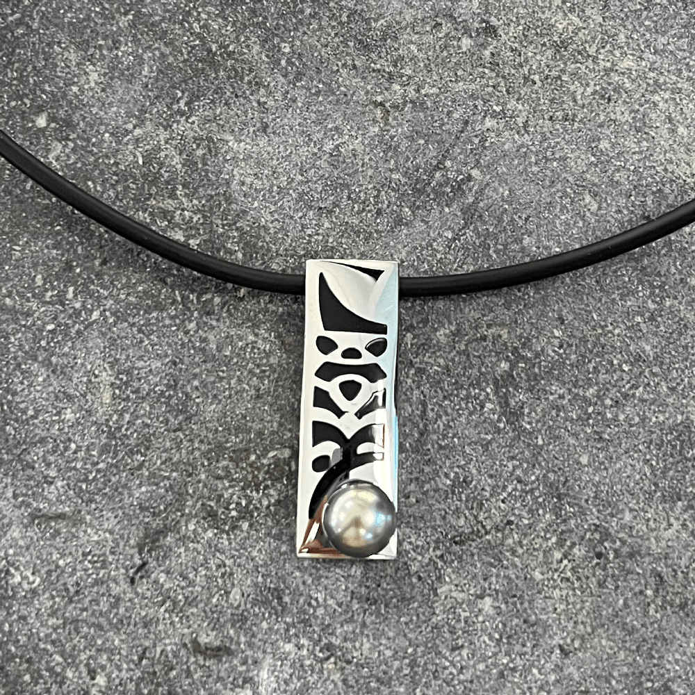 COLLIER TIKI ACIER HOMME + PERLE TAHITI