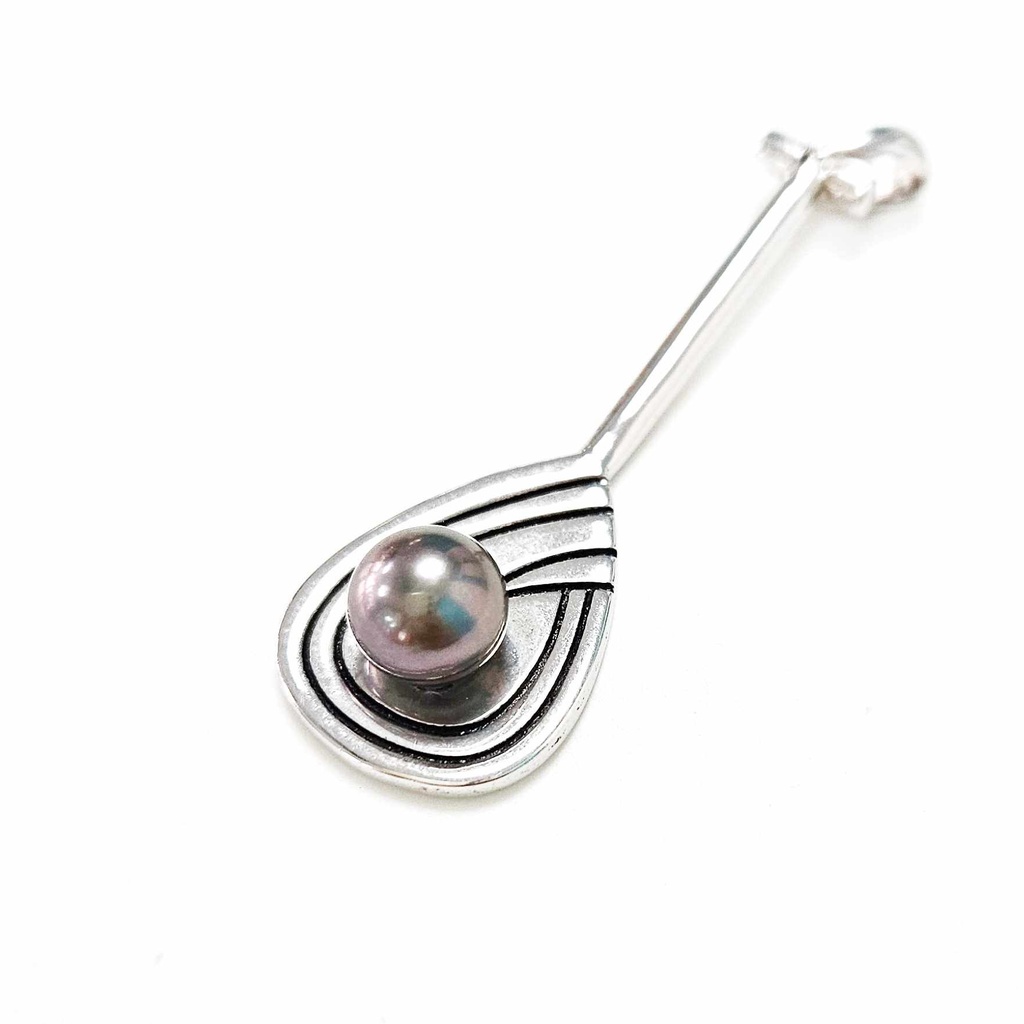 Pendentif Argent Homme Rame spirale &amp; Perle