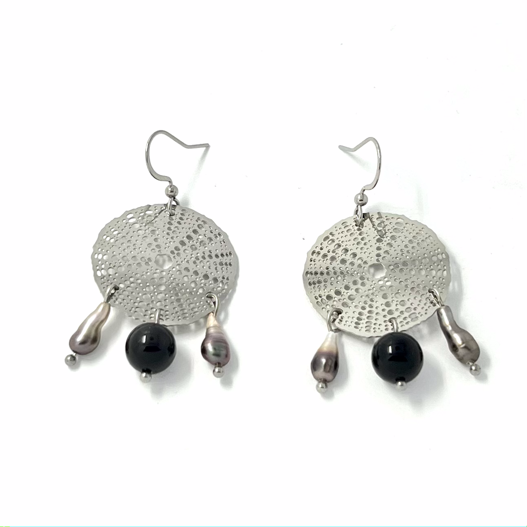 Boucles d'oreilles oursin+pierres+keishis