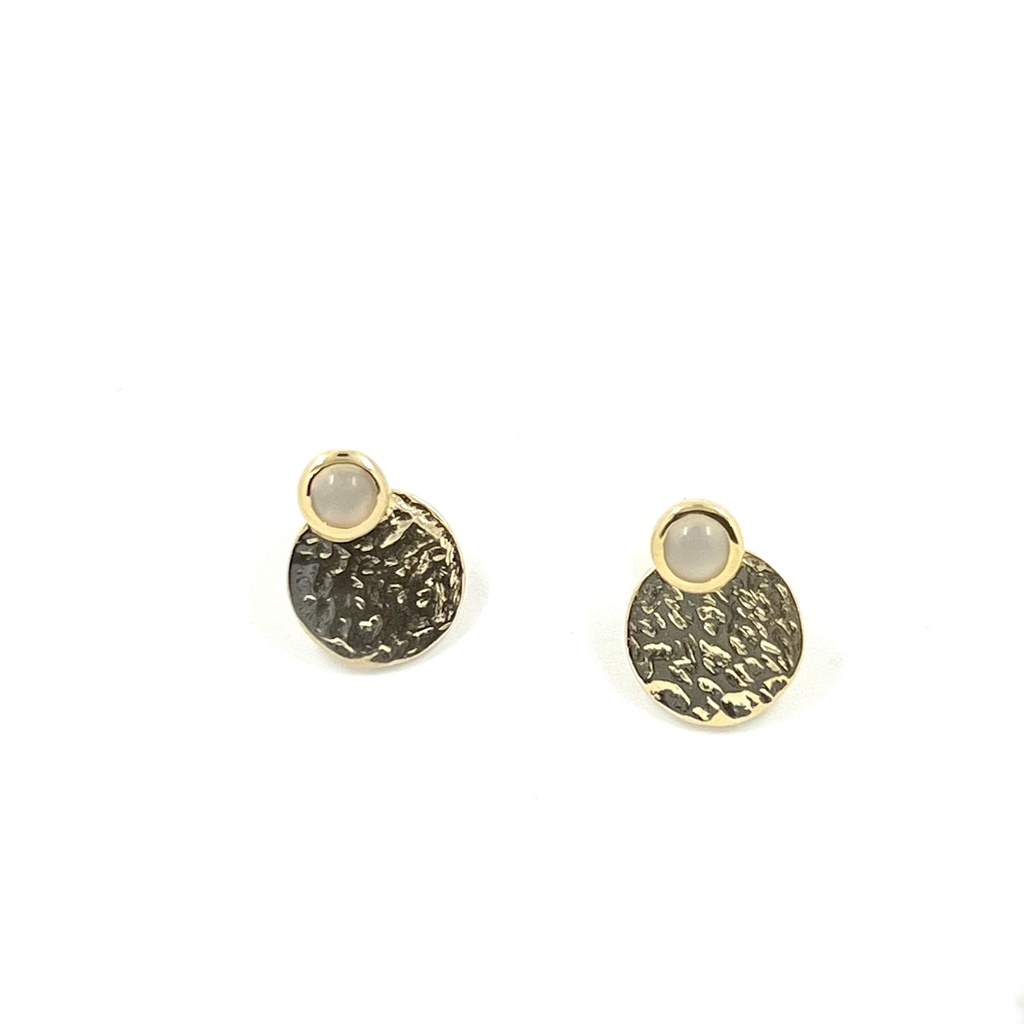 Boucles d'oreilles studs Pierre de lune et rond martelé-GF