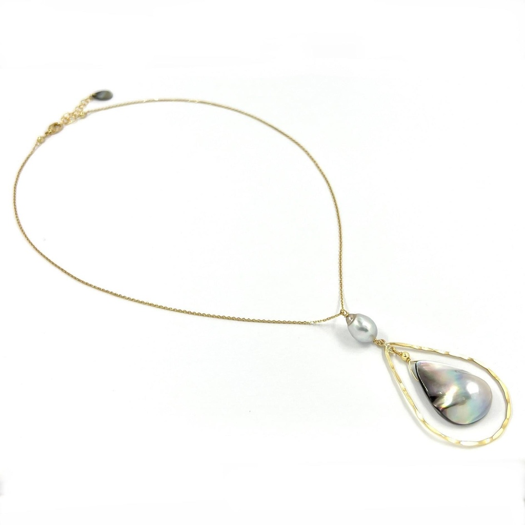 Collier plaqué or Mabe, perle, goutte