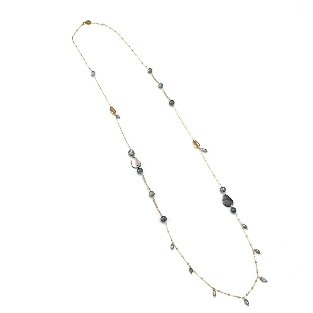 Sautoir Cori, nacres, keishis perles - plaqué or