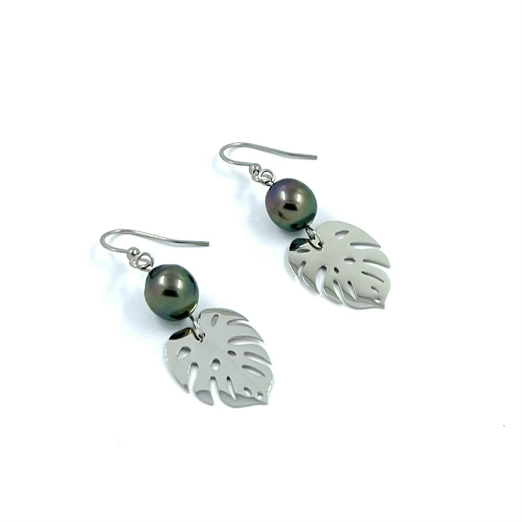 Boucles d'oreilles petite Ape &amp; Perles de Tahiti - Acier inoxydable