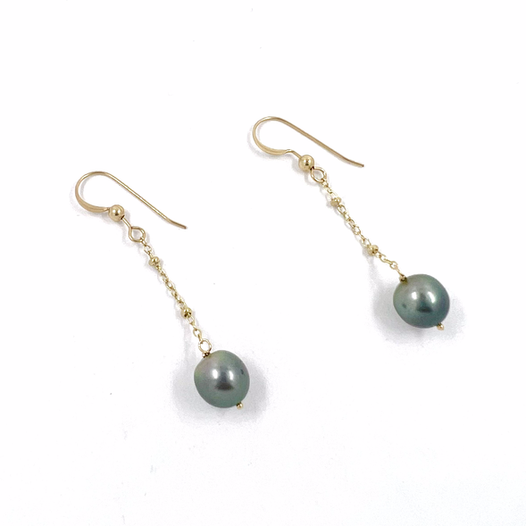 Boucles d'oreilles chaine et perle de Tahiti - GF
