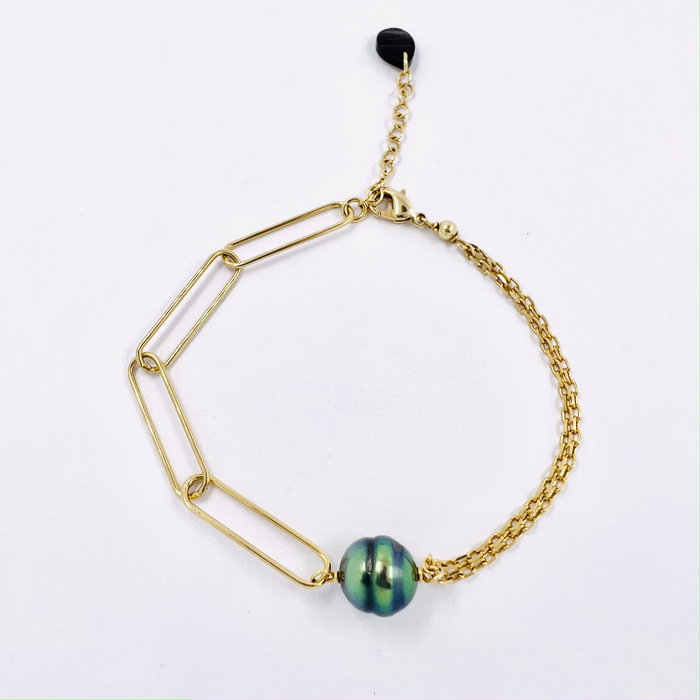 Bracelet plaqué or chaîne rectangle &amp; perle