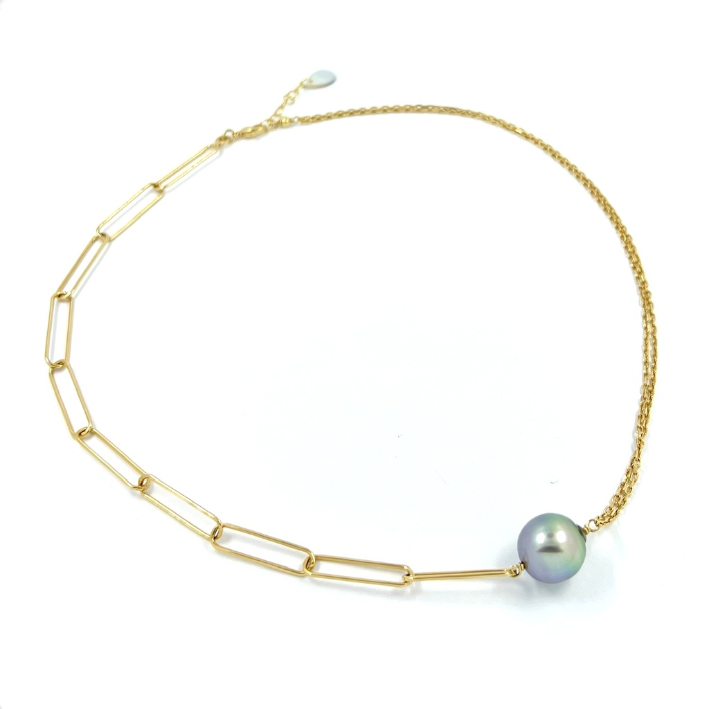 Collier plaqué or chaîne rectangle perle