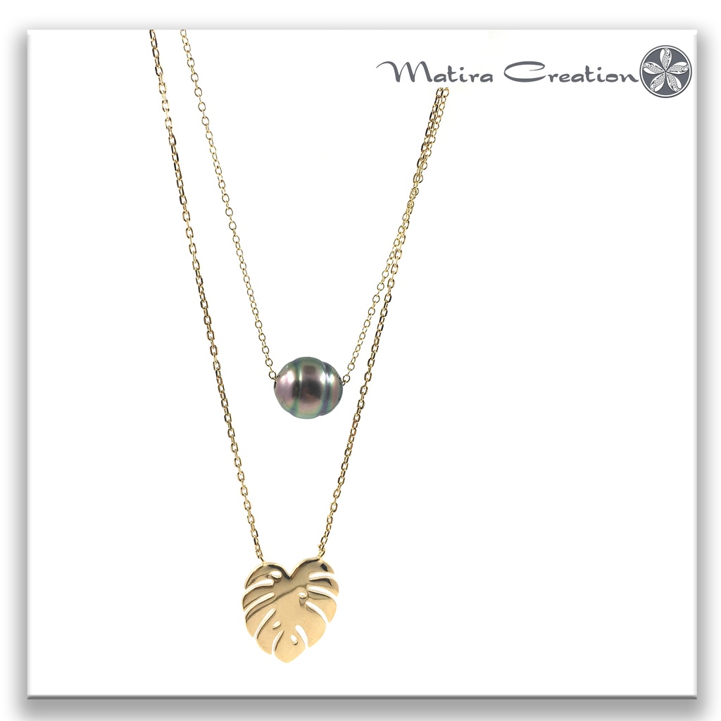 Collier Double Ape &amp; Perle - Plaqué or