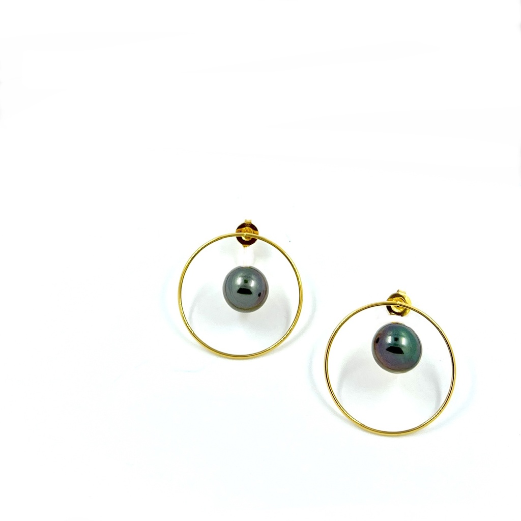 Boucles d'oreilles Rangiroa Rond acier doré perle