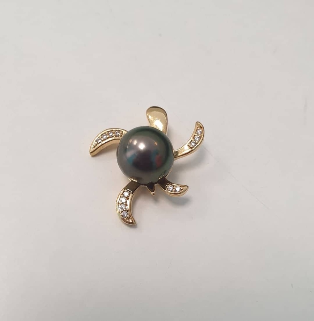 Pendentif plaqué or Tortue, perle de Tahiti