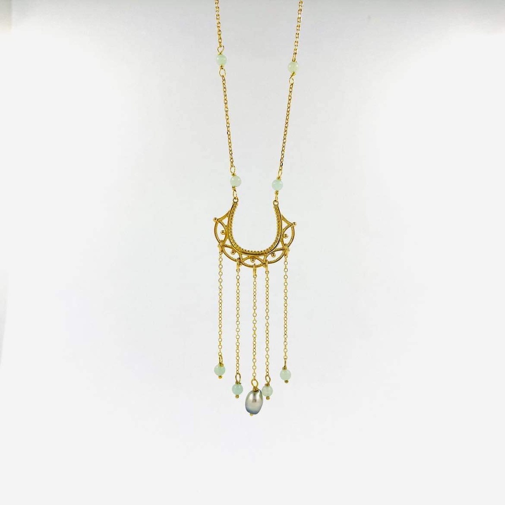 Collier plaqué or baroque petites pierres et keishi