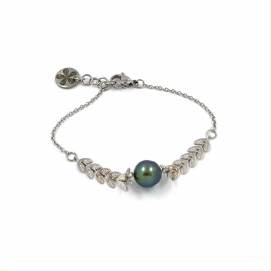 Bracelet minimaliste chaine serpent acier perle Tahiti