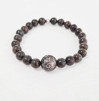 Bracelet elast. Homme Bronzite &amp; Perle gravée
