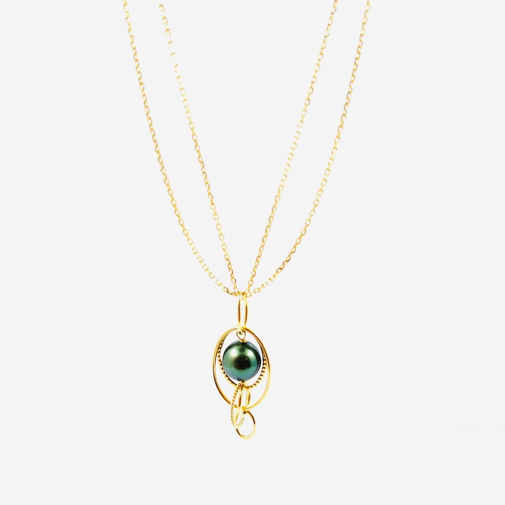 Collier Ellipse plaqué or et perle de Tahiti