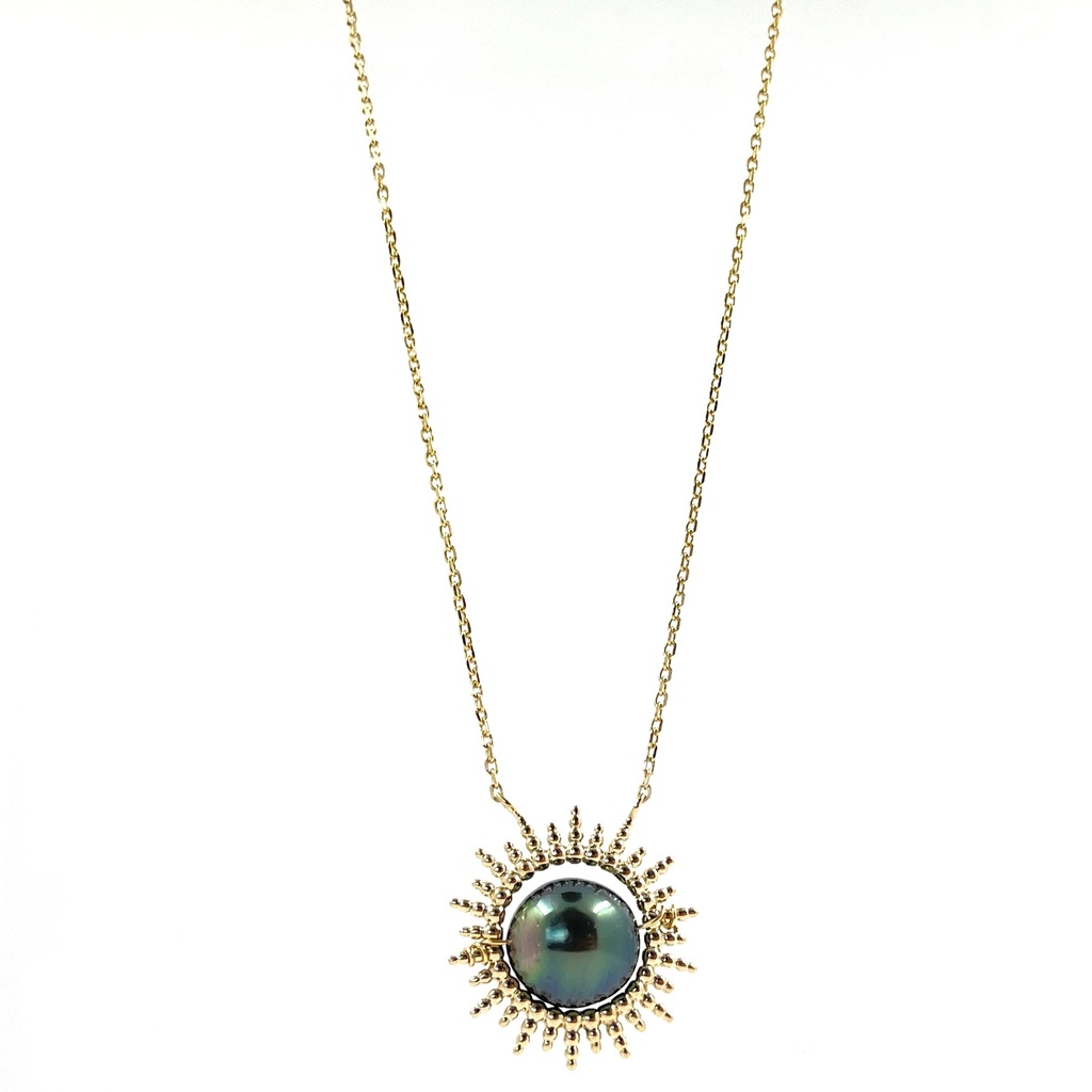Collier soleil plaqué or et perle de Tahiti