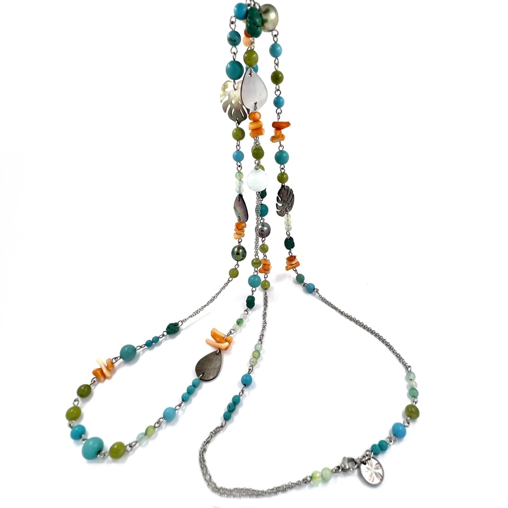 SAUTOIR multicolore Pierres naturelles, perles, nacres