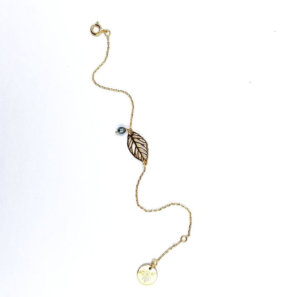 Bracelet feuille plaqué or et keishi