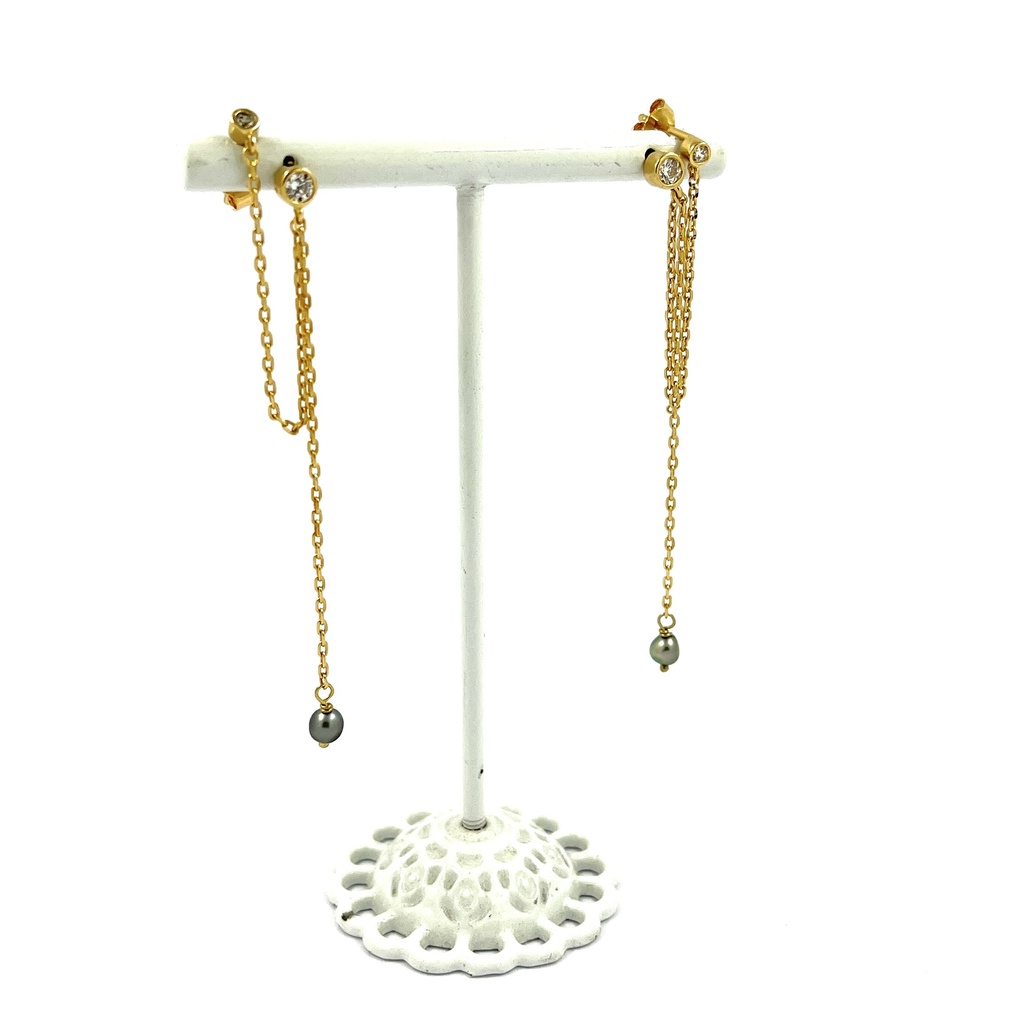 Boucles d'oreilles studs plaqué or strass et keishis