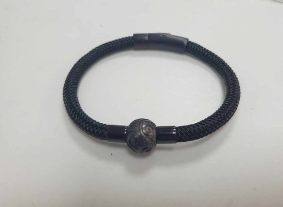 BRACELET HOMME ACIER NOIR + PERLE gravée