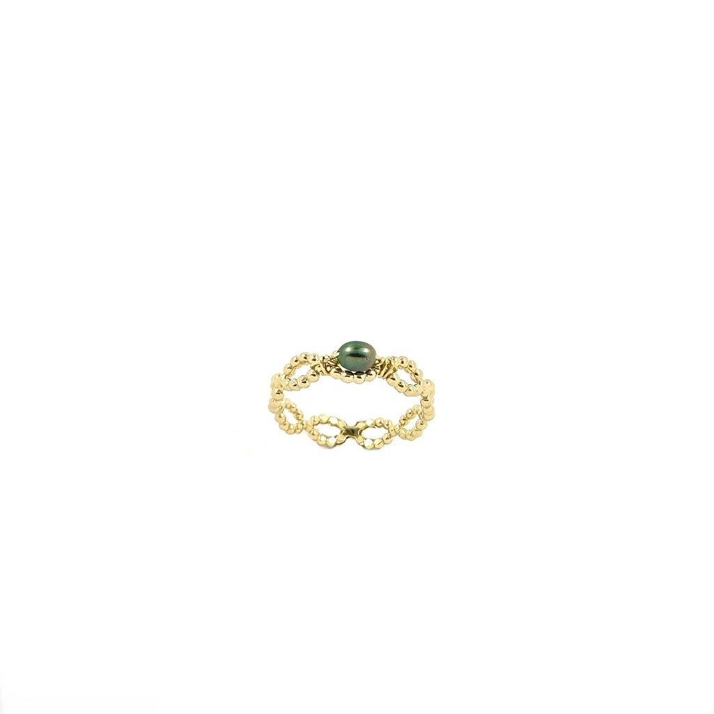 Bague plaqué or anneau torsadé et 1 keishi