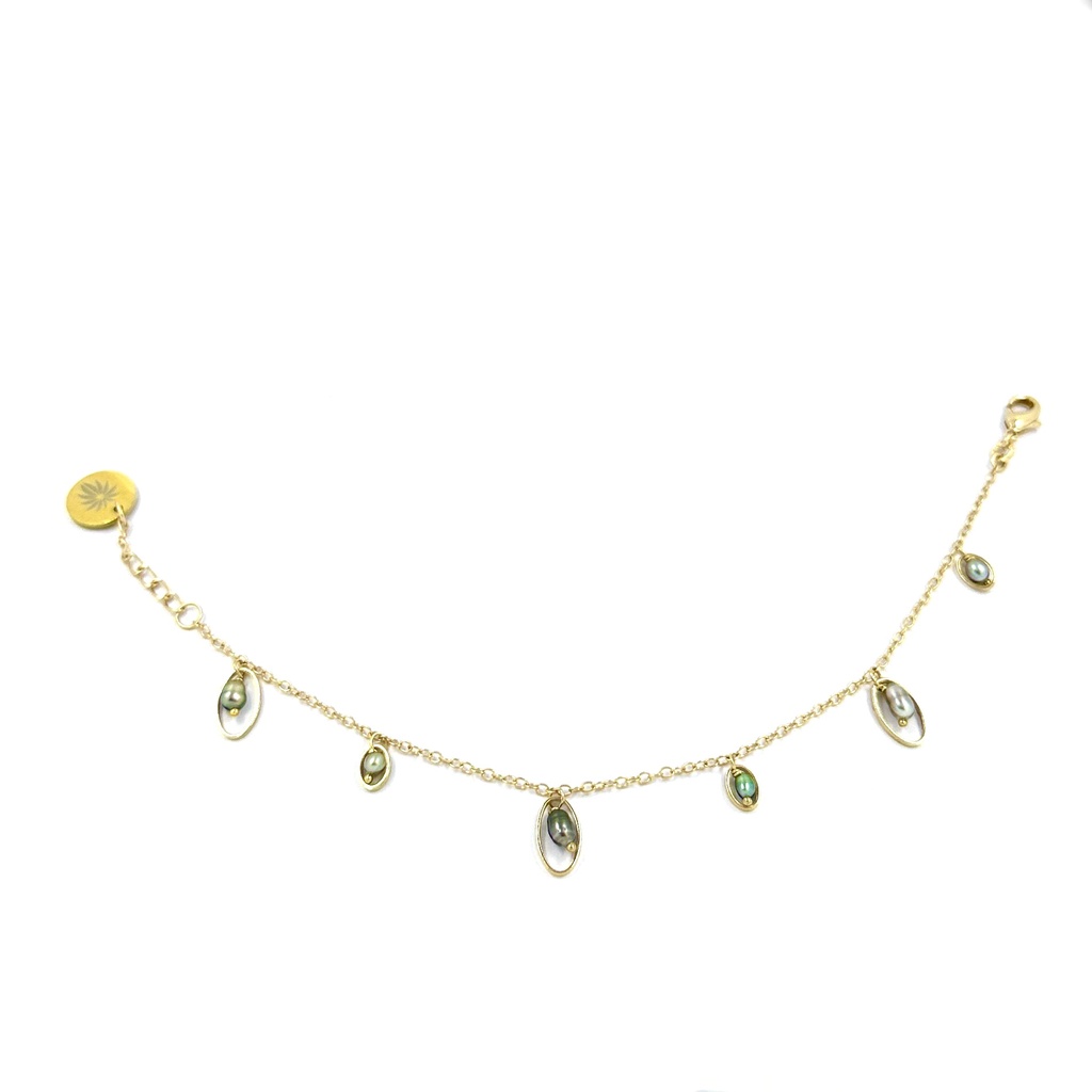 Bracelet breloques Ovales plaqué or 6 keishis
