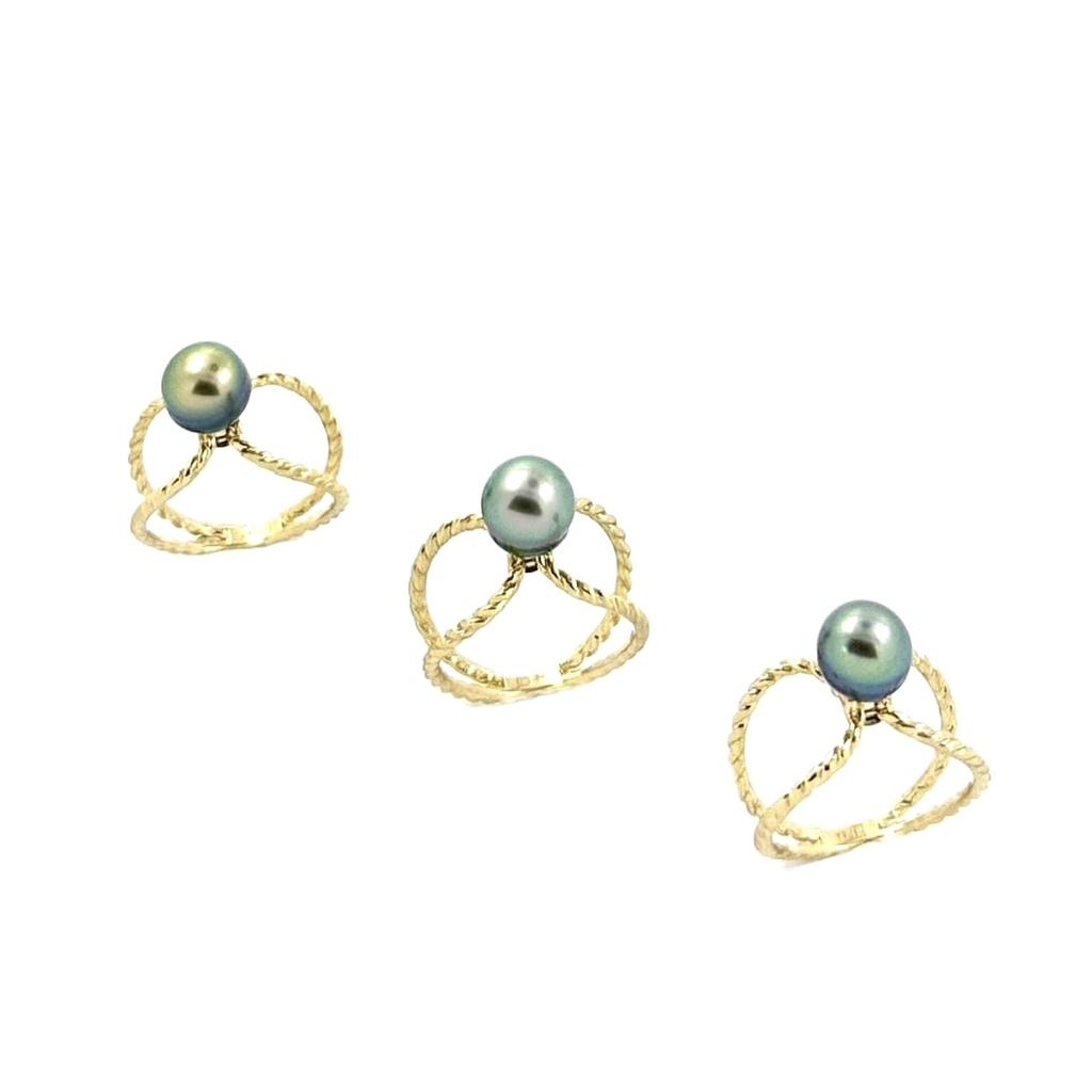 BAGUE  plaqué or torsadé + perle de Tahiti