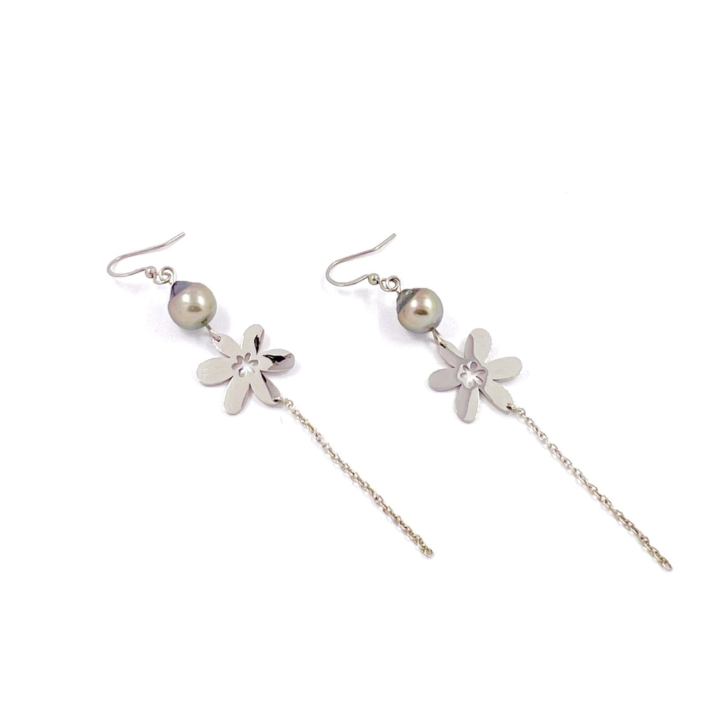 Boucles d'oreilles Tiare et Perle de Tahiti