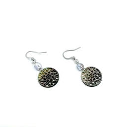 [ACBO4] Boucles d'oreilles acier nacre rosace mini et Keishi