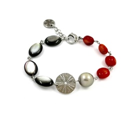 [ACBR9R] Bracelet Oursin Corail et Perle