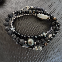 [MBR3NG] BRACELET HOMME 3 tours noir/gris
