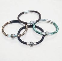 [TABRNM] Bracelet cuir épais et Perle de Tahiti (marron ou beige)