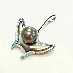 [RAIE] Pendentif Raie Manta argent rhodié + nacre et perle