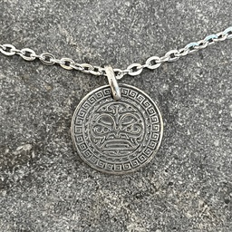 [ACCOHO29] Collier homme acier pendentif argent face tiki