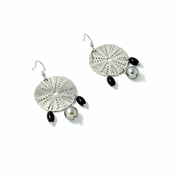Boucles d'oreilles oursin+pierres+perle