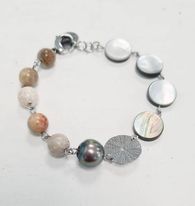 [ACBR10B] Bracelet Oursin Corail Fossil et Perle