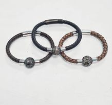 [ACBRHO6] Bracelet Homme cuir perle gravée