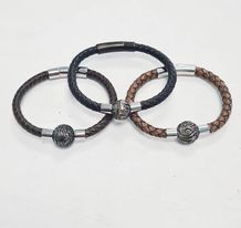 [BRHFP] Bracelet Homme cuir perle gravée (cuir noir ou marron)