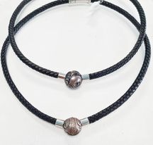 [ACCOHO40] Collier cuir tressé noir homme perle Gravée