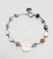 [ACBR8B] Bracelet en acier inoxydable, pierre jaspe, oursin, et Keishi