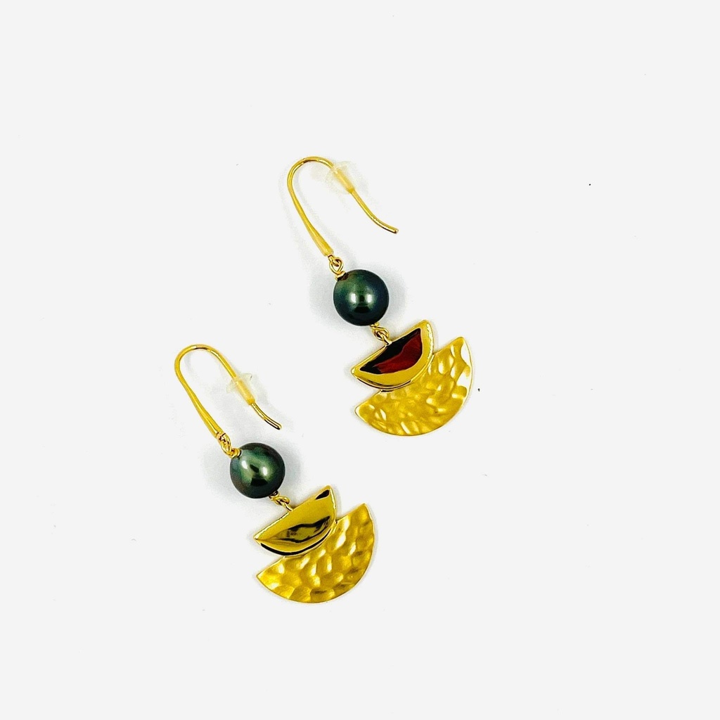 Boucles d'oreille 2 demi-cercles et perle de Tahiti | Matira Création