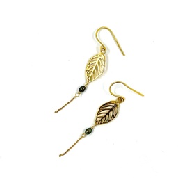 [FEPLBOK] Boucles d'oreilles Feuille plaqué or et keishis