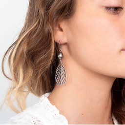 [ACBOF] Boucles d'oreille acier feuille et perles de Tahiti