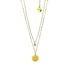 [ACDCOK] Collier acier doré 2 rangs plaque étoile et keishi