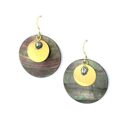 [ACDBONK2] Boucles d’oreilles en acier doré, nacre ronde et Keishi