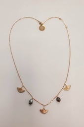 [COGINK2K] Collier plaqué or 3 feuilles ginko +2 keishis