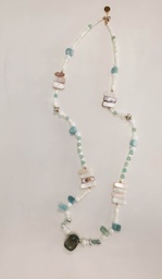 [STPIERKV] Sautoir plaqué or pierres aventurine/nacre/agates+keishis