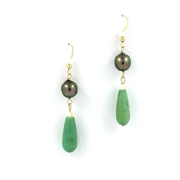 [NPLBOBV] Boucles d'oreilles plaqué or Perles de Tahiti, nacre et pierre verte