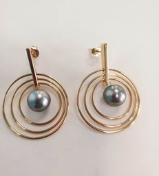 [BO3ANO] BOUCLES D'OREILLES plaqué or 3 anneaux + perles de Tahiti
